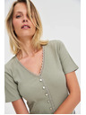 Moodo Ženska olivno zelena majica z gumbi