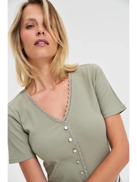 Moodo Ženska olivno zelena majica z gumbi