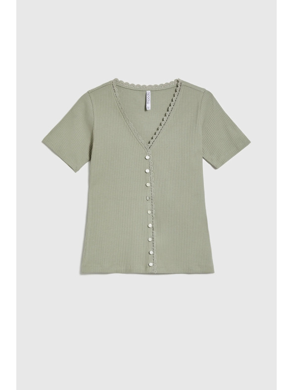 Moodo Ženska olivno zelena majica z gumbi