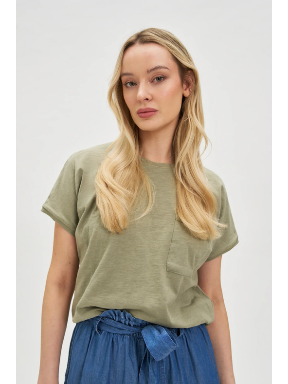 Moodo Ženski top z žepom Moodo – olivna zelena