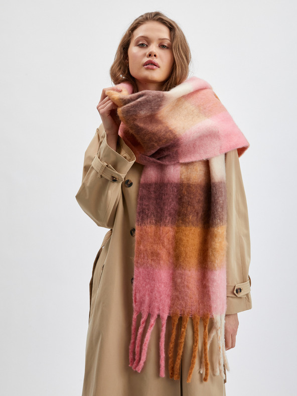 Orsay Rožnato-rjav ženski karirast šal ORSAY