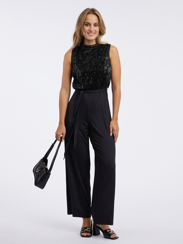 Orsay Črn ženski kombinezon z bleščicami ORSAY