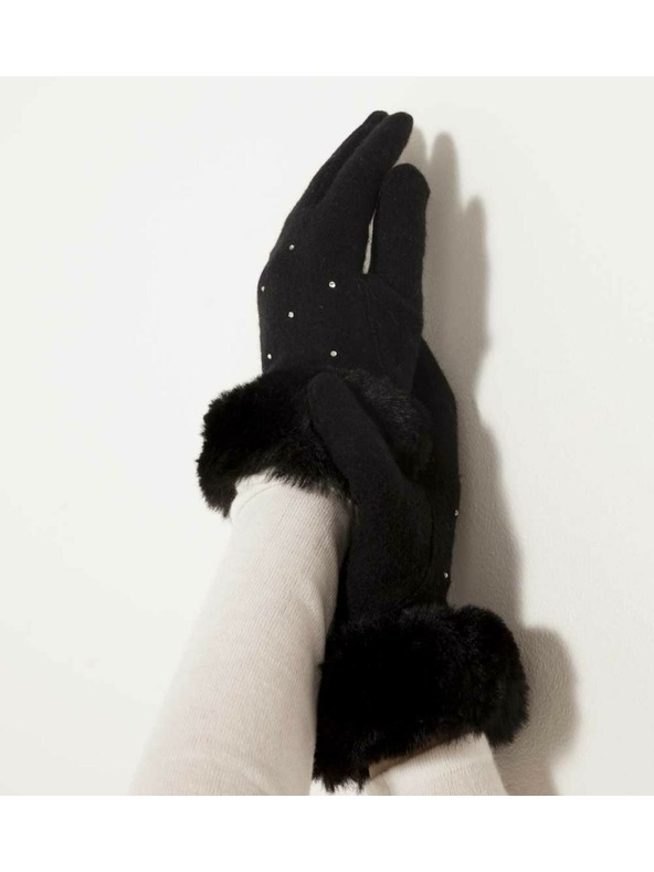 CAMAIEU AFURSTRASS rokavice zapestje filc krzno gumbi na dotik roke