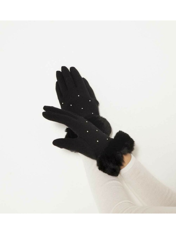 CAMAIEU AFURSTRASS rokavice zapestje filc krzno gumbi na dotik roke