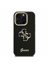 Guess Guess PU Grained 4G Logo Stand Ovitek kamere Zadnji ovitek za iPhone 15 Pro Max Črn
