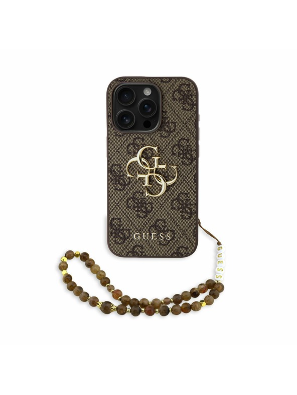 Guess Guess PU 4G Metal Logo Trak Zadnji ovitek za iPhone 15 Pro Max Rjav