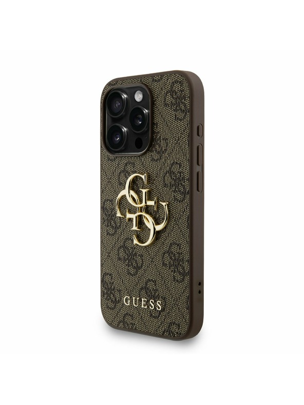 Guess Guess PU 4G Metal Logo Trak Zadnji ovitek za iPhone 15 Pro Max Rjav