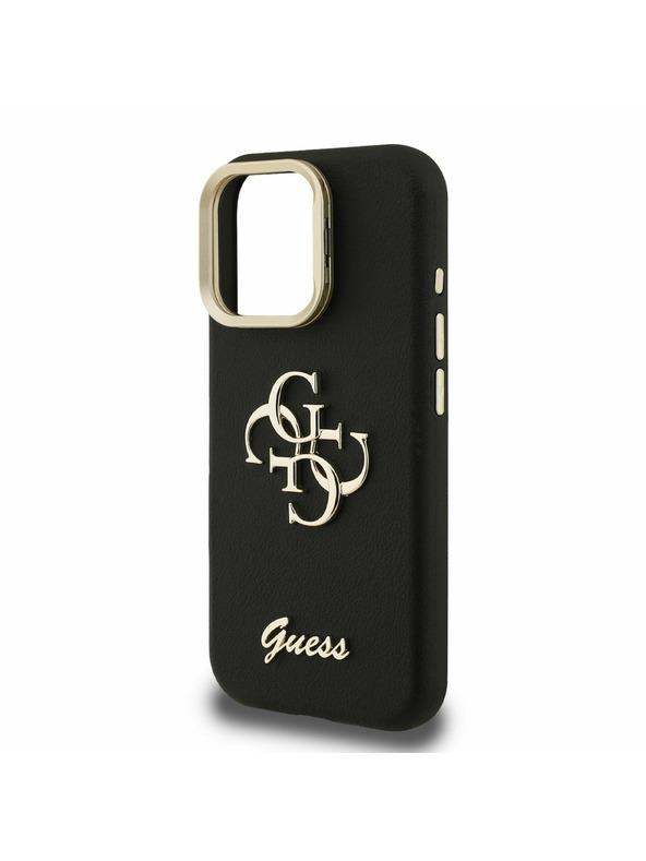 Guess Guess PU Grained 4G Logo Stand Ovitek kamere Zadnji ovitek za iPhone 15 Pro Črn