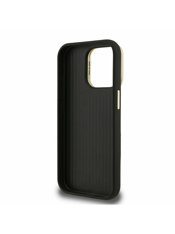 Guess Guess PU Grained 4G Logo Stand Ovitek kamere Zadnji ovitek za iPhone 15 Pro Črn