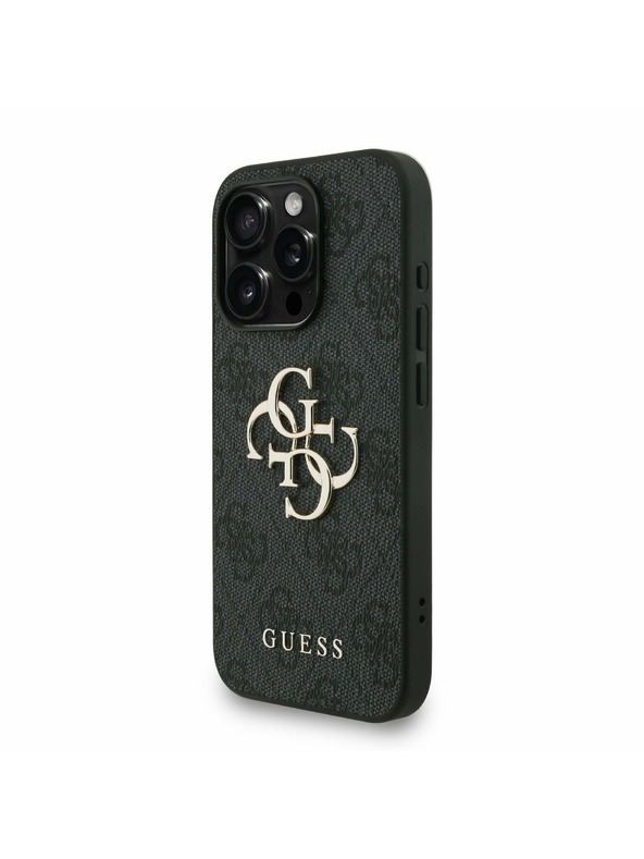 Guess Guess PU 4G Metal Logo Trak Zadnji ovitek za iPhone 15 Pro Črn