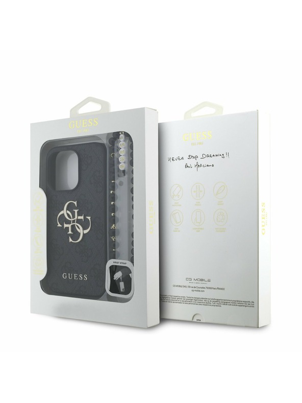 Guess Guess PU 4G Metal Logo Trak Zadnji ovitek za iPhone 15 Pro Črn