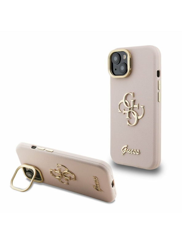 Guess Guess PU Grained 4G Logo Stand Ovitek kamere Zadnji ovitek za iPhone 13 Roza
