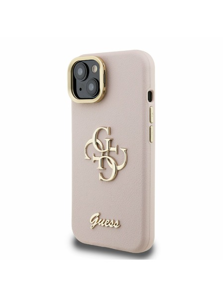 Guess Guess PU Grained 4G Logo Stand Ovitek kamere Zadnji ovitek za iPhone 13 Roza