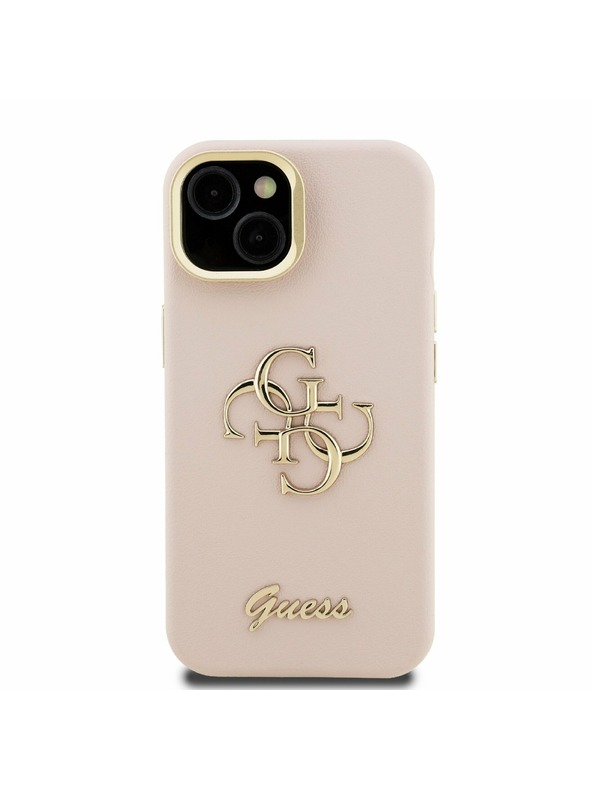 Guess Guess PU Grained 4G Logo Stand Ovitek kamere Zadnji ovitek za iPhone 13 Roza