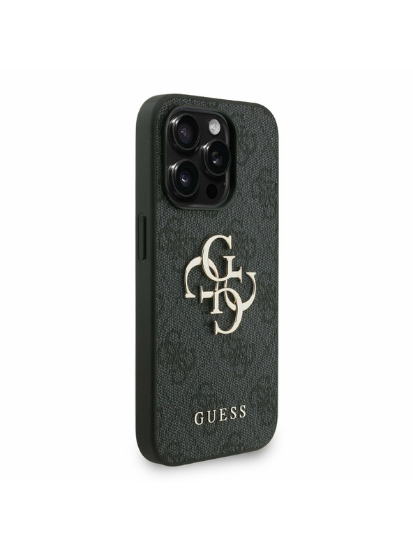 Guess Guess PU 4G Metal Logo Trak Zadnji ovitek za iPhone 15 Pro Max Črn