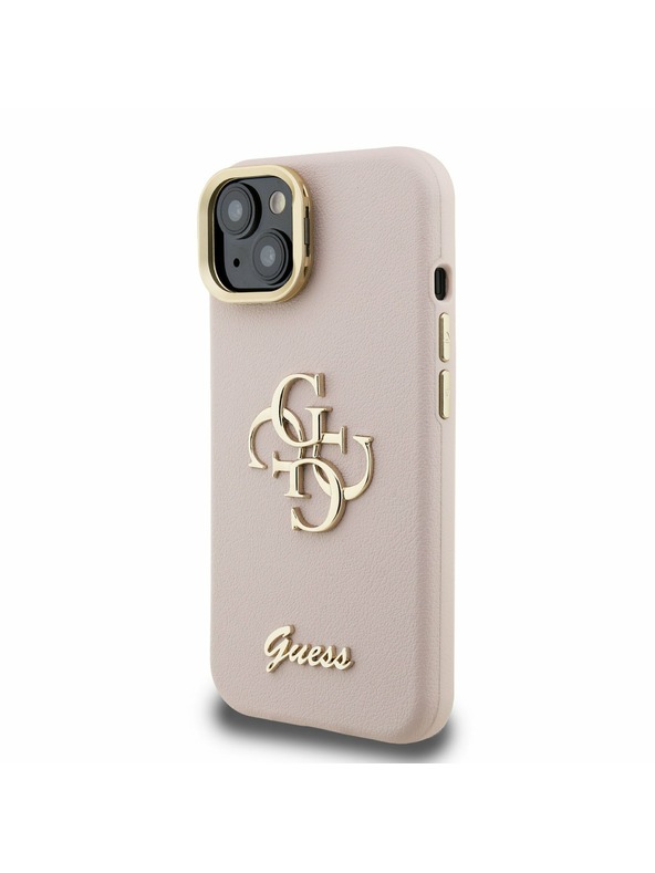 Guess Guess PU Grained 4G Logo Stand Ovitek kamere Zadnji ovitek za iPhone 14 Roza