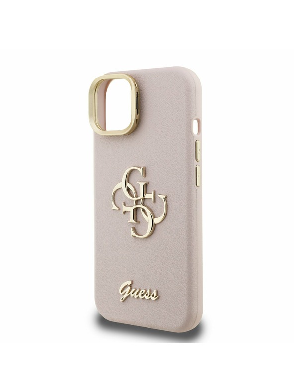 Guess Guess PU Grained 4G Logo Stand Ovitek kamere Zadnji ovitek za iPhone 14 Roza