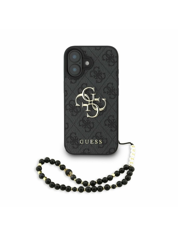 Guess Guess PU 4G Metal Logo Trak Zadnji ovitek za iPhone 16 Črn