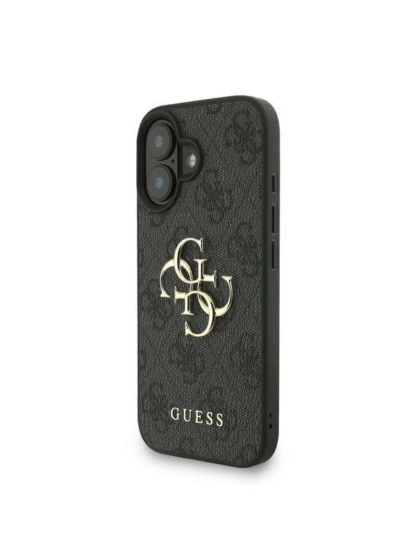 Guess Guess PU 4G Metal Logo Trak Zadnji ovitek za iPhone 16 Črn
