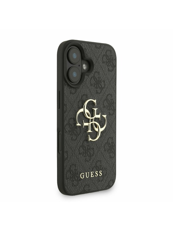Guess Guess PU 4G Metal Logo Trak Zadnji ovitek za iPhone 16 Črn