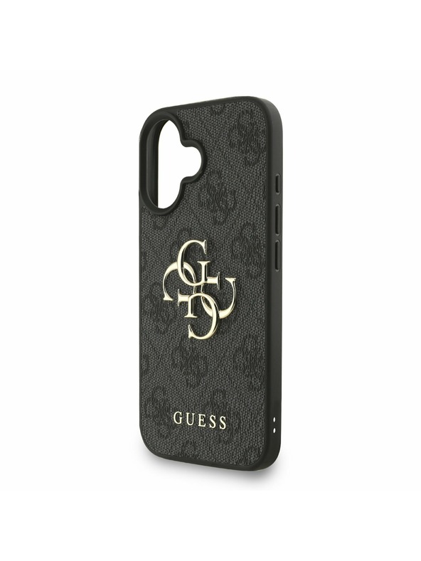 Guess Guess PU 4G Metal Logo Trak Zadnji ovitek za iPhone 16 Črn