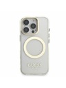 Guess Guess IML Gold Outline Stand Ovitek kamere MagSafe za iPhone 16 Pro Prozoren