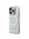 Guess Guess IML Gold Outline Stand Ovitek kamere MagSafe za iPhone 15 Pro Max Prozoren