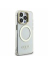 Guess Guess IML Gold Outline Stand Ovitek kamere MagSafe za iPhone 15 Pro Max Prozoren