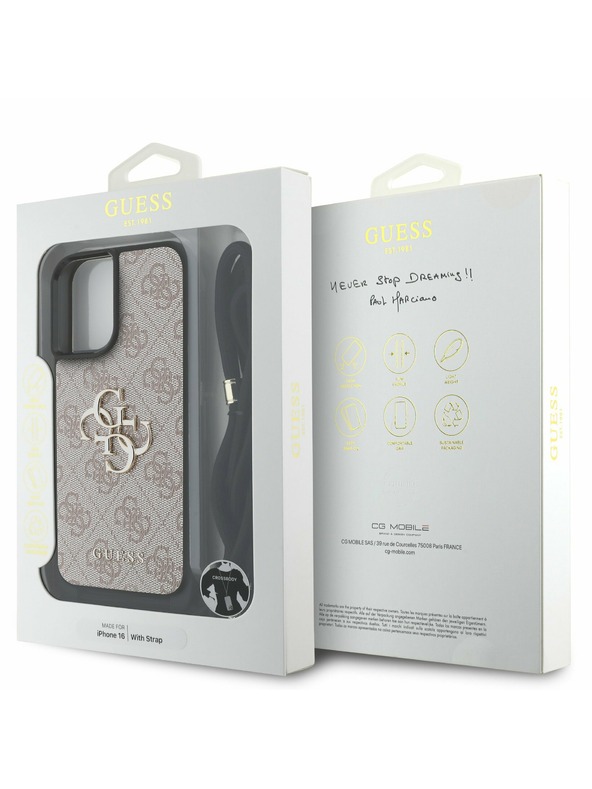 Guess Guess PU 4G Metal Logo Crossbody Trak Zadnji ovitek za iPhone 16 Roza