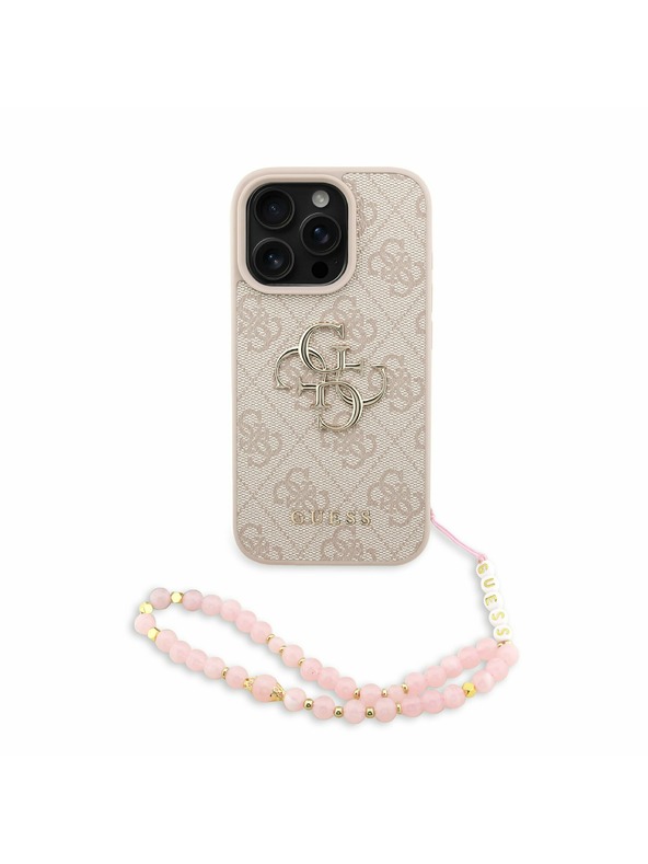 Guess Guess PU 4G Metal Logo Trak Zadnji ovitek za iPhone 16 Pro Max Roza