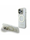 Guess Guess IML Gold Outline Stand Ovitek kamere MagSafe za iPhone 16 Pro Max Prozoren