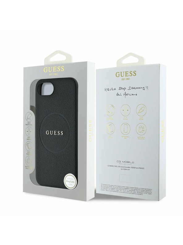 Guess Guess PU Grained Classic Logo MagSafe Zadnji pokrov za iPhone 16e Black