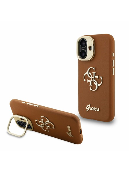 Guess Guess PU Grained 4G Logo Stand Camera Frame Zadnji pokrov za iPhone 16 Brown