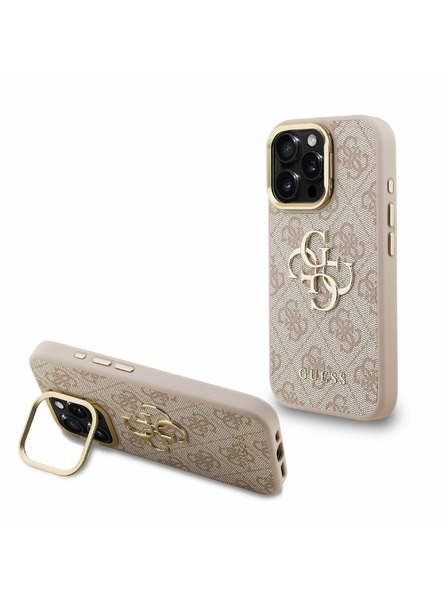 Guess Guess PU 4G Metal Logo Stand Camera Frame Zadnji pokrov za iPhone 16 Pro Pink