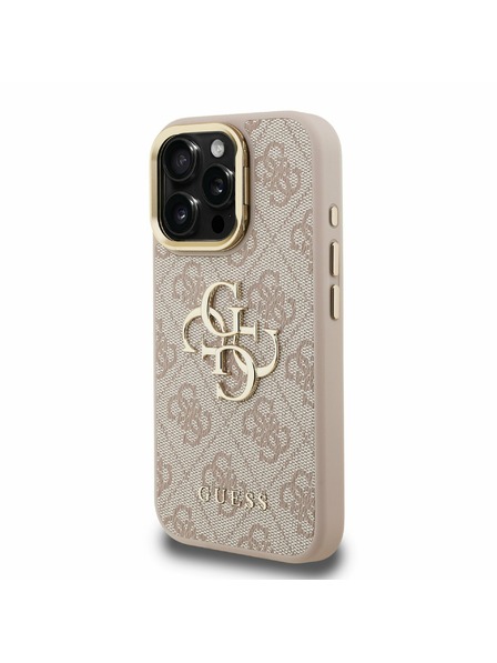 Guess Guess PU 4G Metal Logo Stand Camera Frame Zadnji pokrov za iPhone 16 Pro Pink