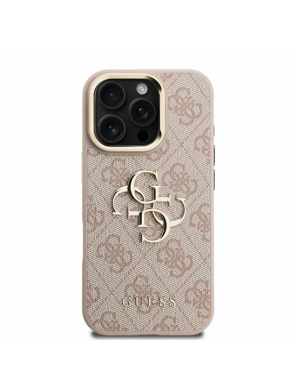 Guess Guess PU 4G Metal Logo Stand Camera Frame Zadnji pokrov za iPhone 16 Pro Pink