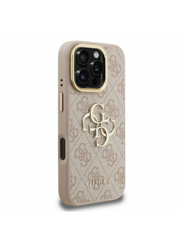 Guess Guess PU 4G Metal Logo Stand Camera Frame Zadnji pokrov za iPhone 16 Pro Pink