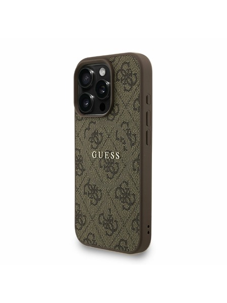 Guess Guess PU Usnje 4G Barvni obroč Trak MagSafe Zadnji pokrov za iPhone 16 Pro Brown
