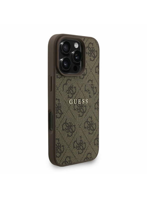 Guess Guess PU Usnje 4G Barvni obroč Trak MagSafe Zadnji pokrov za iPhone 16 Pro Brown