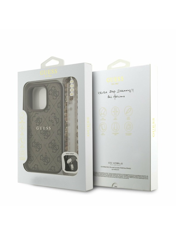 Guess Guess PU Usnje 4G Barvni obroč Trak MagSafe Zadnji pokrov za iPhone 16 Pro Brown