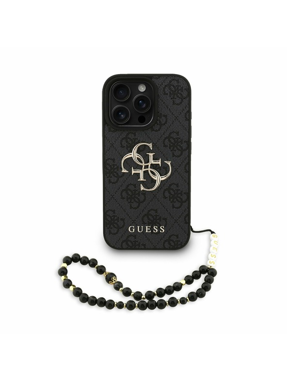 Guess Guess PU 4G Metal Logo Trak Zadnji pokrov za iPhone 16 Pro Max Black
