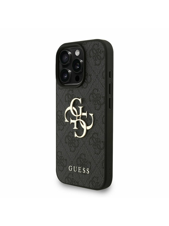 Guess Guess PU 4G Metal Logo Trak Zadnji pokrov za iPhone 16 Pro Max Black