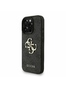 Guess Guess PU 4G Metal Logo Trak Zadnji pokrov za iPhone 16 Pro Max Black