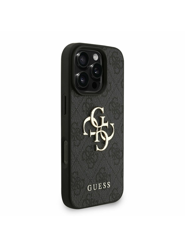 Guess Guess PU 4G Metal Logo Trak Zadnji pokrov za iPhone 16 Pro Max Black