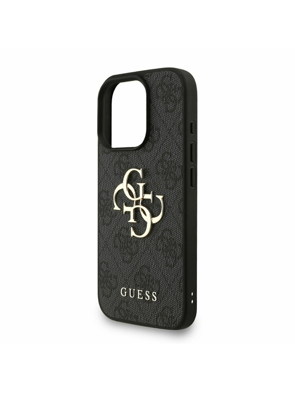 Guess Guess PU 4G Metal Logo Trak Zadnji pokrov za iPhone 16 Pro Max Black
