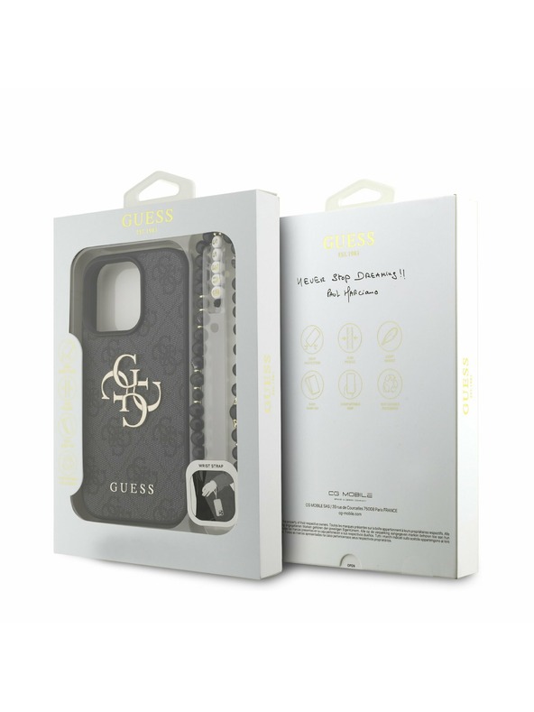 Guess Guess PU 4G Metal Logo Trak Zadnji pokrov za iPhone 16 Pro Max Black