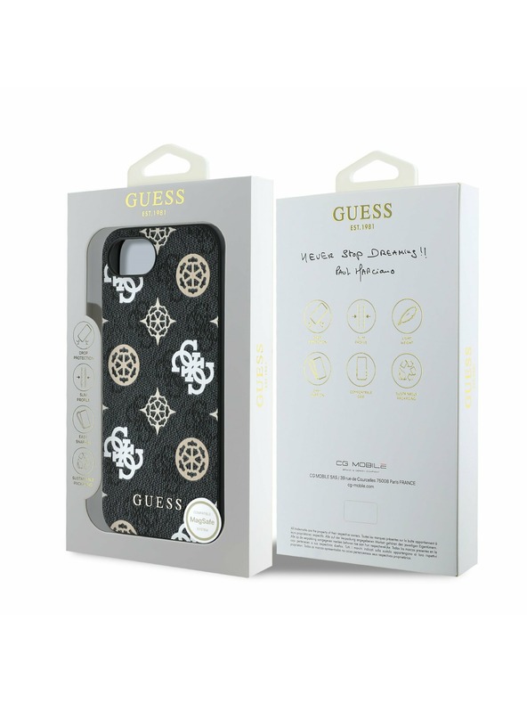 Guess Guess PU 4G Peony MagSafe Zadnji pokrov za iPhone 16e Black