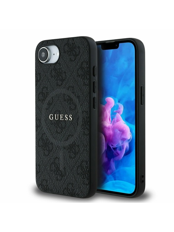 Guess Guess PU Usnje 4G Barvni obroč MagSafe Zadnji pokrov za iPhone 16e Black