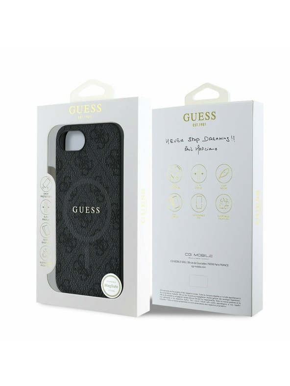 Guess Guess PU Usnje 4G Barvni obroč MagSafe Zadnji pokrov za iPhone 16e Black