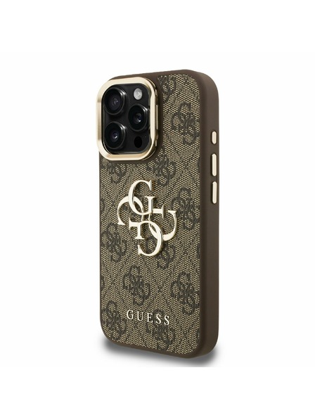 Guess Guess PU 4G Metal Logo Stand Camera Frame Zadnji pokrov za iPhone 16 Pro Max Brown